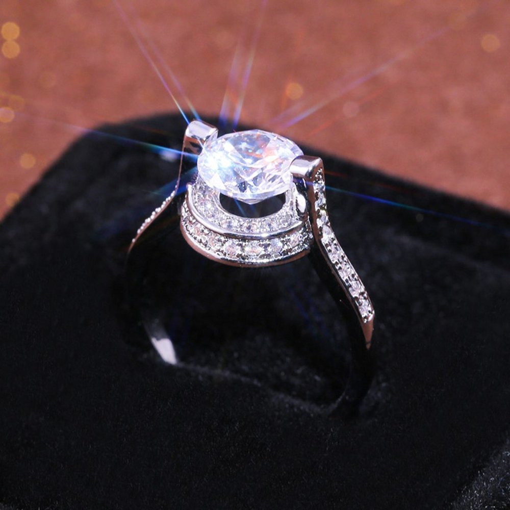 🍁 Trendy Wedding Round CZ Design Anillo Silver Dainty Ring for Women,VIP487